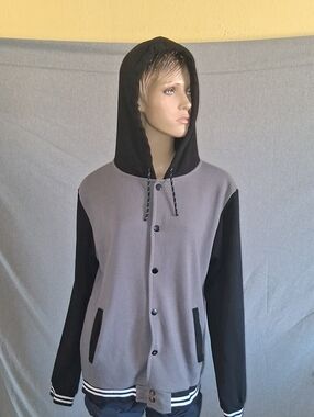 Men's Gray and Black Hooded Performance Jacket